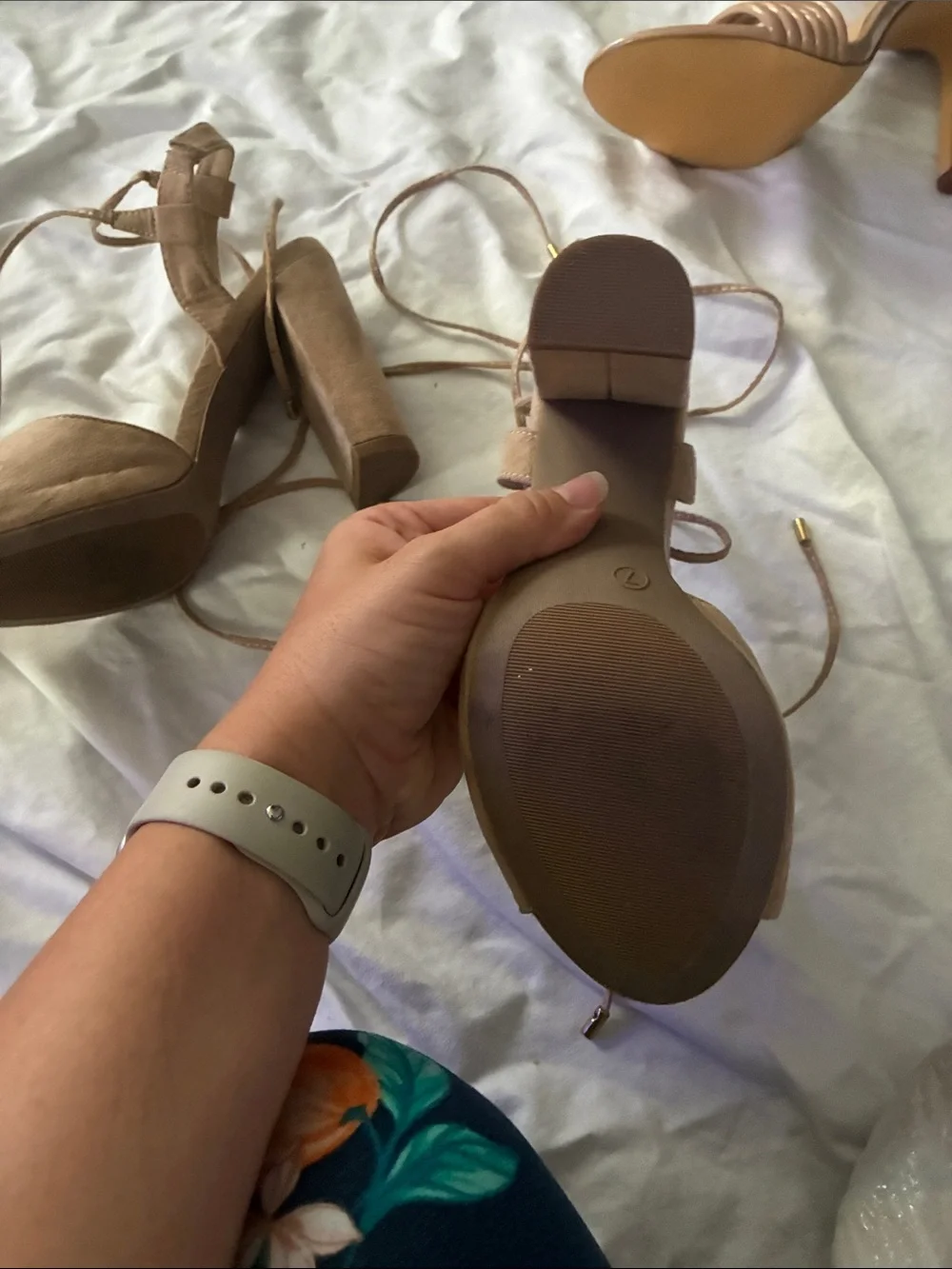 Lulu's Taupe Suede Lace-Up Block Heel Sandals